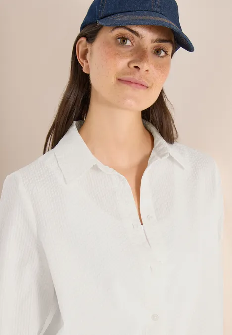 Blouse met lange mouwen, structuur en knopen vanilla white