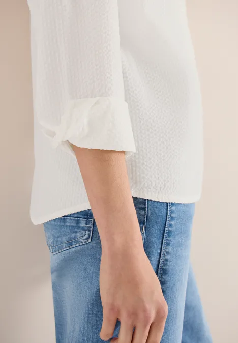 Blouse met lange mouwen, structuur en knopen vanilla white