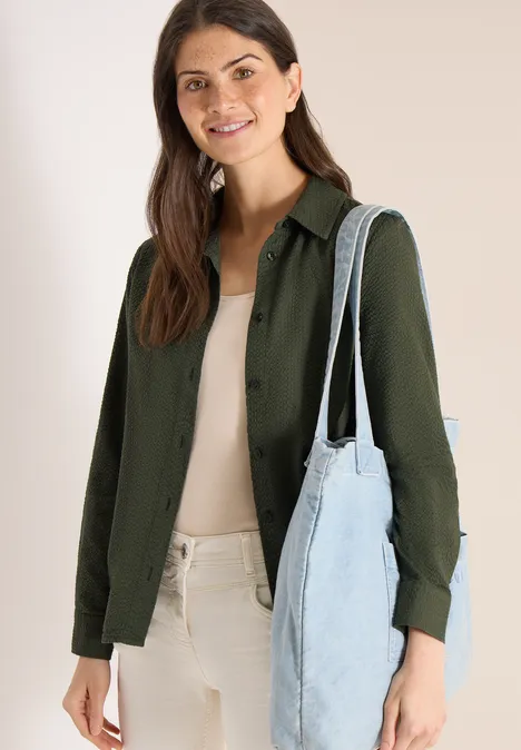 Blouse met lange mouwen, structuur en knopen khaki