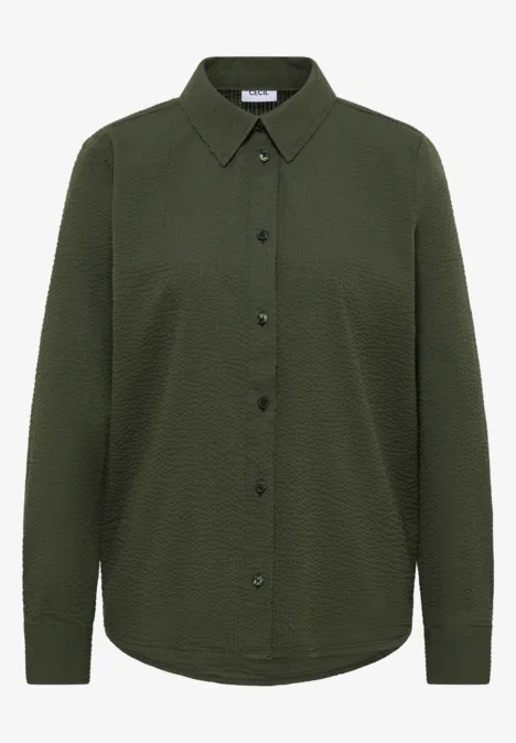 Blouse met lange mouwen, structuur en knopen khaki