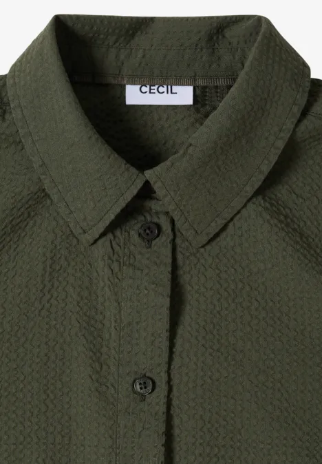 Blouse met lange mouwen, structuur en knopen khaki