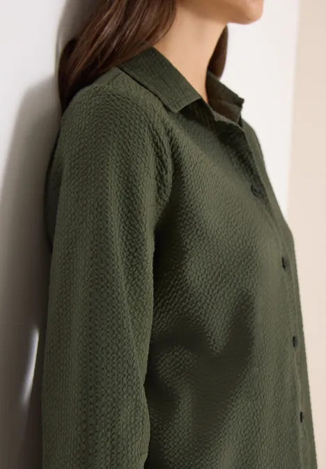 Blouse met lange mouwen, structuur en knopen khaki