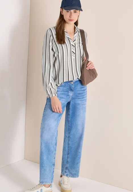 Langarm Bluse mit Multicolor Streifen vanilla white