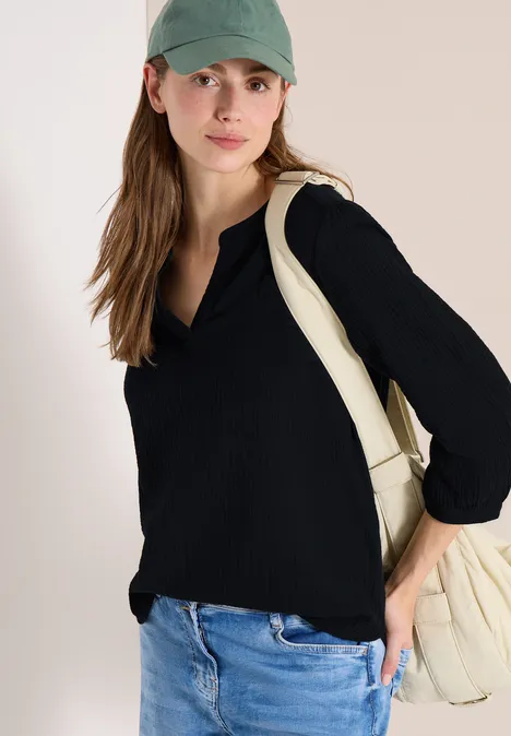 Blouse à manches 3/4 en qualité mousseline Black