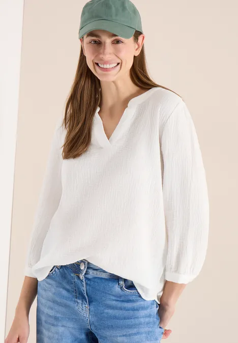 3/4-Arm Bluse in Musselin-Qualität vanilla white