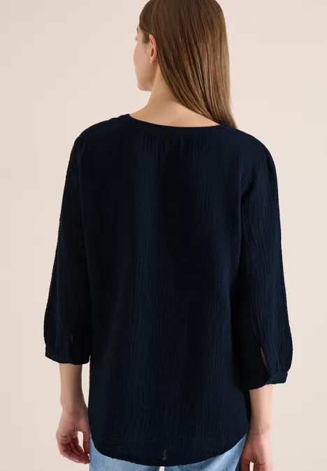 3/4-mouwen blouse van mousseline universal blue