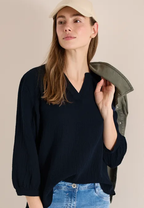 3/4-mouwen blouse van mousseline universal blue