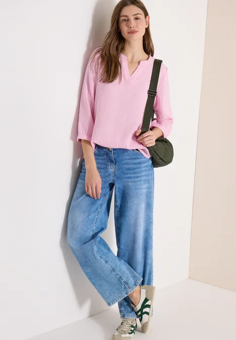 3/4-mouwen blouse van mousseline light blush rose 3/4-mouwen blouse van mousseline light blush rose