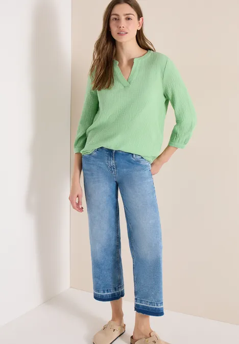 3/4-mouwen blouse van mousseline juicy lime 3/4-mouwen blouse van mousseline juicy lime