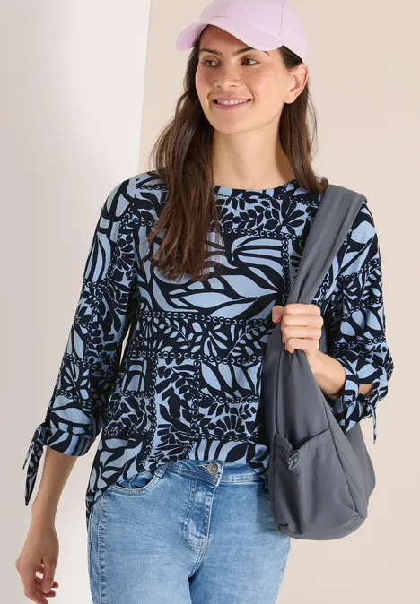 3/4-Arm Bluse mit Patchwork-Print universal blue