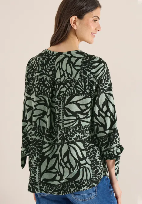 3/4-mouwen blouse met patchworkprint raw khaki