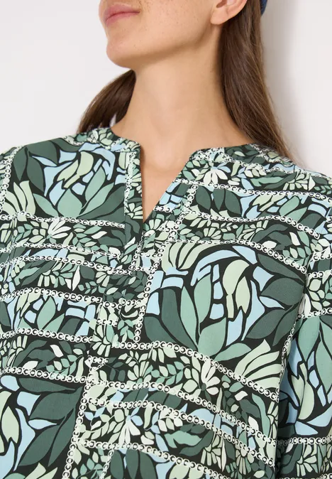 3/4-mouwen blouse met patchworkprint raw khaki