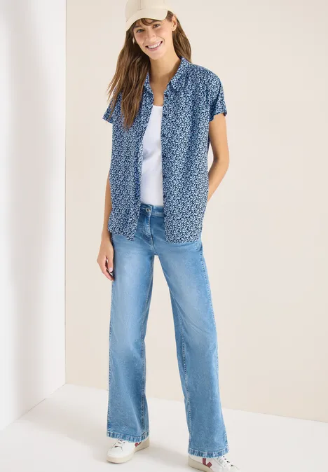 Bluzka koszulowa z krótkim rękawem i listwą guzikową universal blue