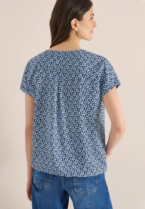 Blouse met gespleten hals en minimale print universal blue