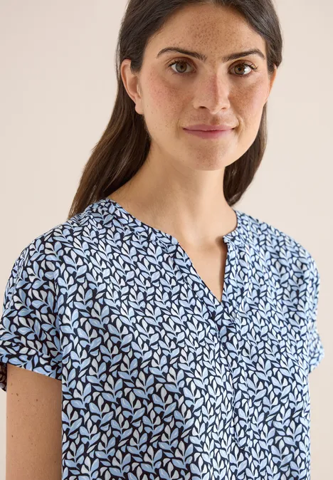 Blouse met gespleten hals en minimale print universal blue