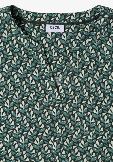 Blouse met gespleten hals en minimale print raw khaki