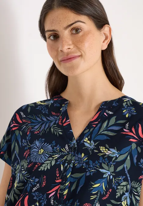 Blouse met gespleten hals en print universal blue