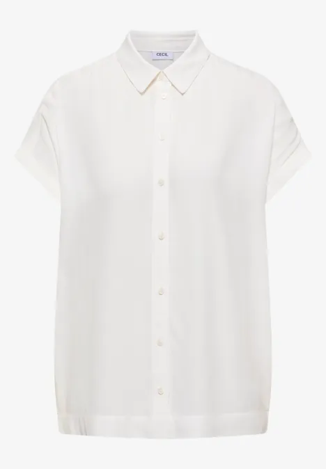 Chemisier à manches courtes uni vanilla white Blouse blanche à manches courtes avec col chemise et patte de boutonnage.