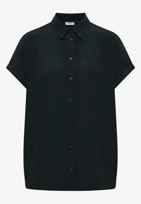 Chemisier à manches courtes uni palm breeze green Chemise noire à manches courtes, col classique et patte de boutonnage.