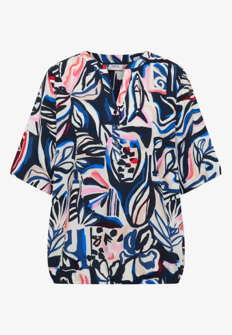 Kurzarm Bluse mit Multicolor Print universal blue Kurzarm Bluse mit Multicolor Print universal blue