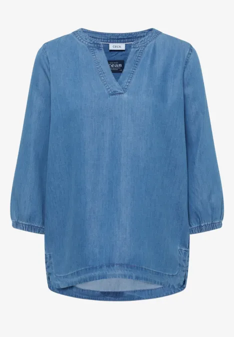 3/4-Arm Tunika im Denim-Look mid blue wash
