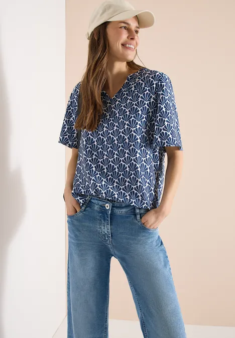 Kurzarm Bluse mit Muschelprint universal blue