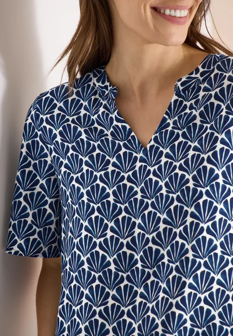 Kurzarm Bluse mit Muschelprint universal blue