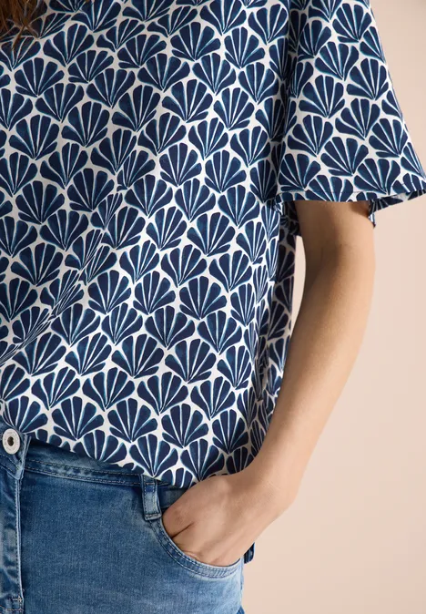 Kurzarm Bluse mit Muschelprint universal blue