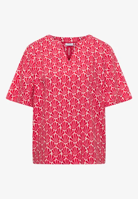 Blouse met korte mouwen en schelpjesprint glazed apple red