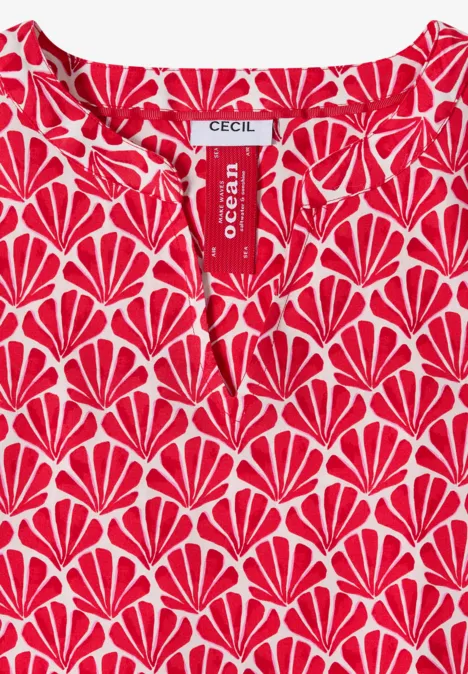 Kurzarm Bluse mit Muschelprint glazed apple red