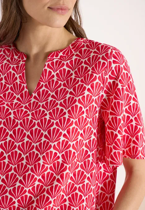 Kurzarm Bluse mit Muschelprint glazed apple red