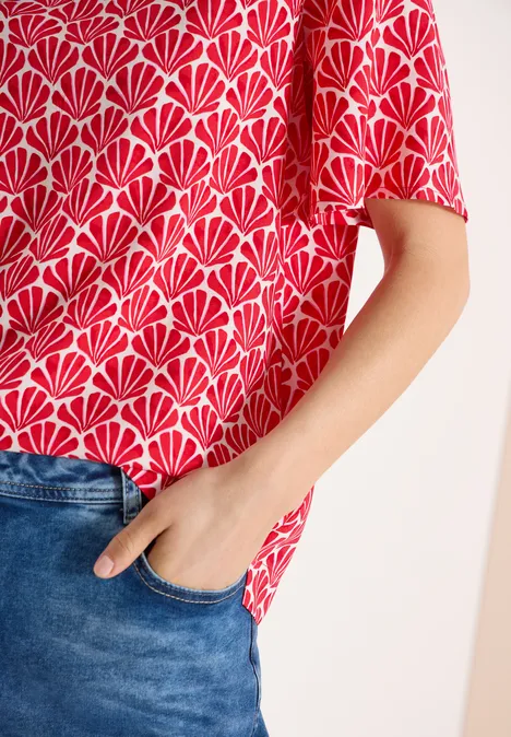 Kurzarm Bluse mit Muschelprint glazed apple red