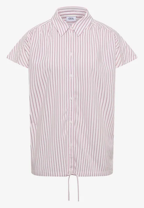 Kurzärmeliges Hemd mit rosa-weißen Streifen und Tunnelzug am Saum.