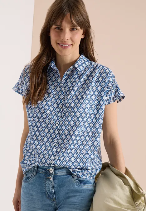 Kurzarm Bluse mit Minimal Print universal blue