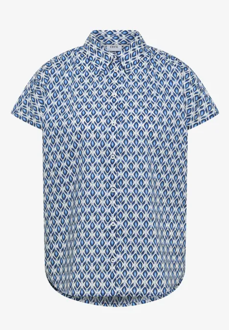 Kurzarm Bluse mit Minimal Print universal blue