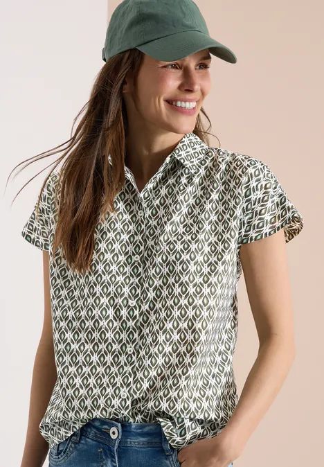 Kurzarm Bluse mit Minimal Print khaki