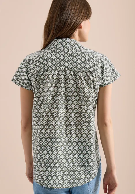 Kurzarm Bluse mit Minimal Print khaki