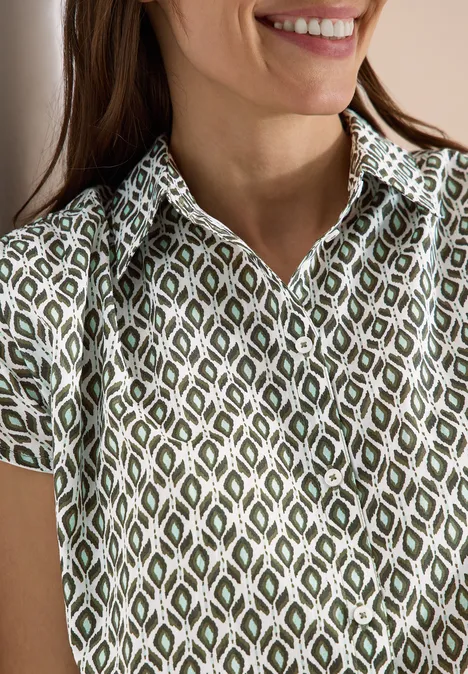 Kurzarm Bluse mit Minimal Print khaki