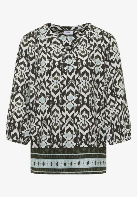 3/4-Arm Bluse mit grafischem Muster khaki