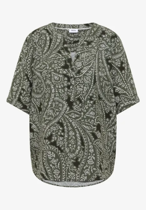 Kurzarm Bluse mit Paisley Print khaki