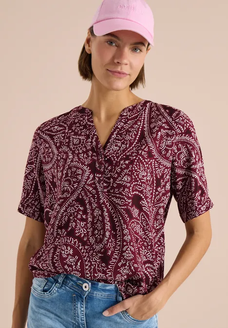 Kurzarm Bluse mit Paisley Print sweet grape red Kurzarm Bluse mit Paisley Print sweet grape red