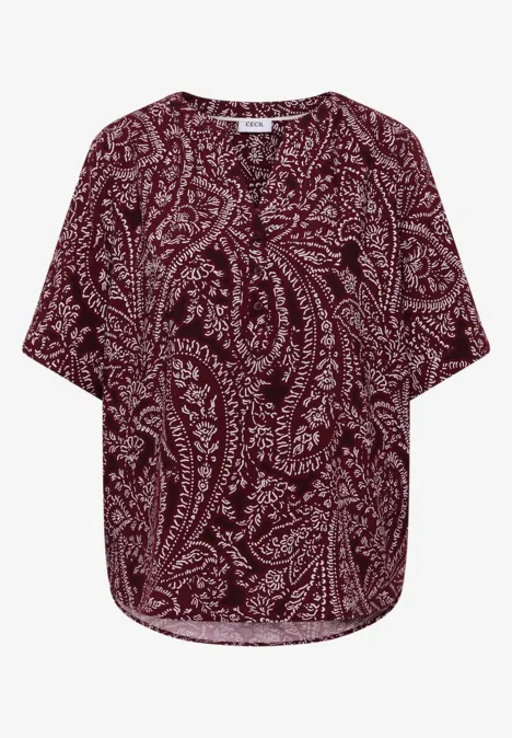 Kurzarm Bluse mit Paisley Print sweet grape red