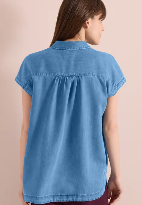 Dropped Shoulder Bluse im Denim-Look mid blue wash