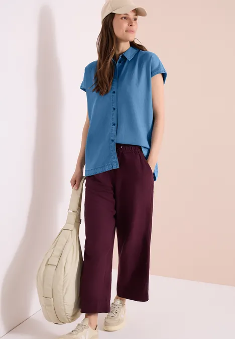 Dropped Shoulder Bluse im Denim-Look mid blue wash