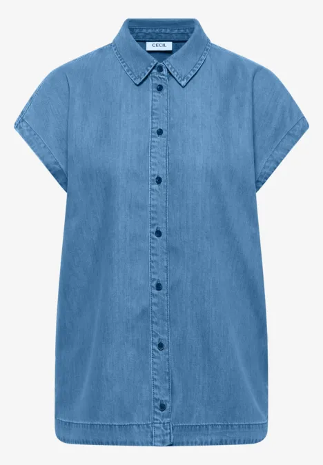 Dropped Shoulder Bluse im Denim-Look mid blue wash
