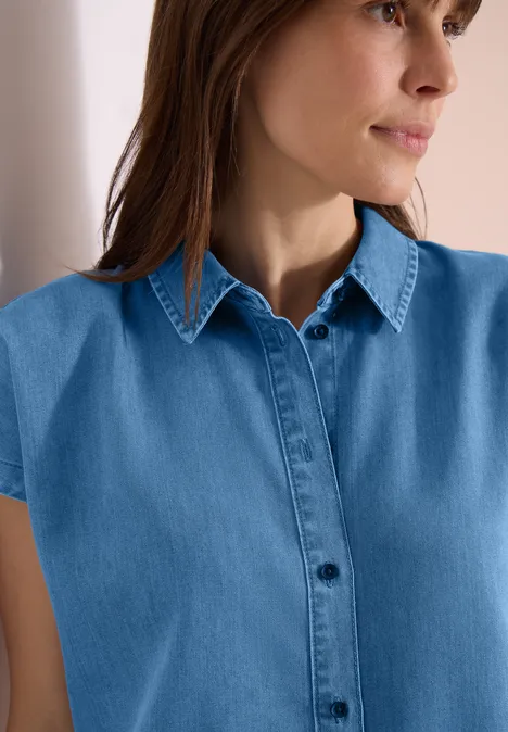 Dropped Shoulder Bluse im Denim-Look mid blue wash