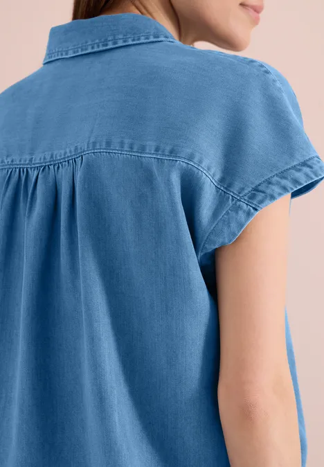 Dropped Shoulder Bluse im Denim-Look mid blue wash