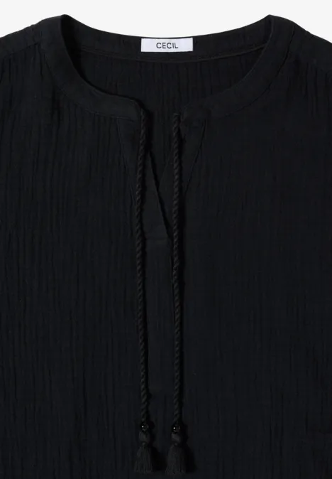 Bluse mit Split Neck aus Musselinstoff Black