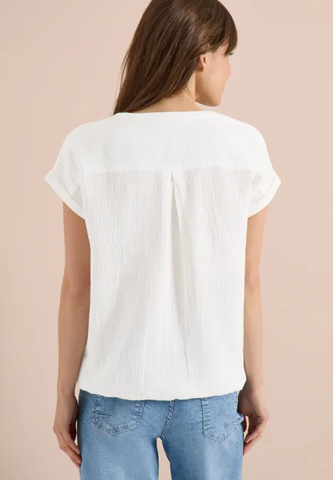 Blouse à col fendu en mousseline de soie vanilla white