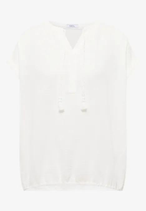 Blouse à col fendu en mousseline de soie vanilla white